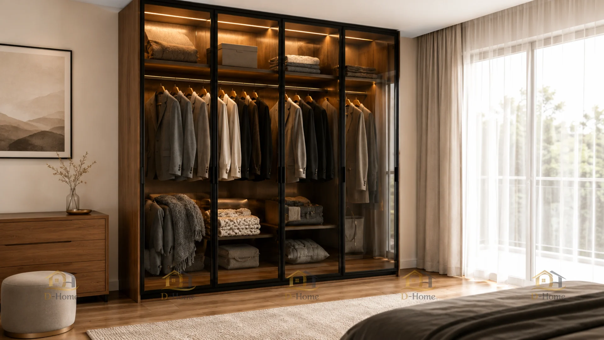 Tủ quần áo cánh kính cường lực gỗ MDF phủ Melamine bền đẹp