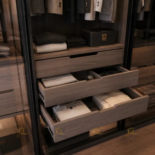 tủ quần áo MDF phủ Laminate cánh kính đều được thiết kế khoa học với nhiều khoang chức năng