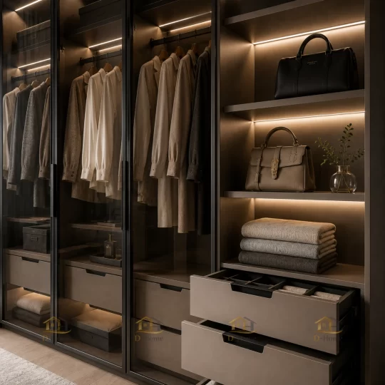 Tủ quần áo gỗ công nghiệp cánh kính MDF phủ Melamine giá tốt