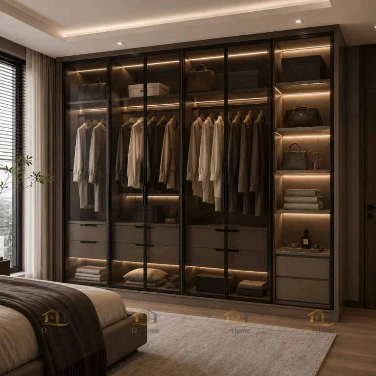 Tủ quần áo gỗ công nghiệp cánh kính MDF phủ Melamine