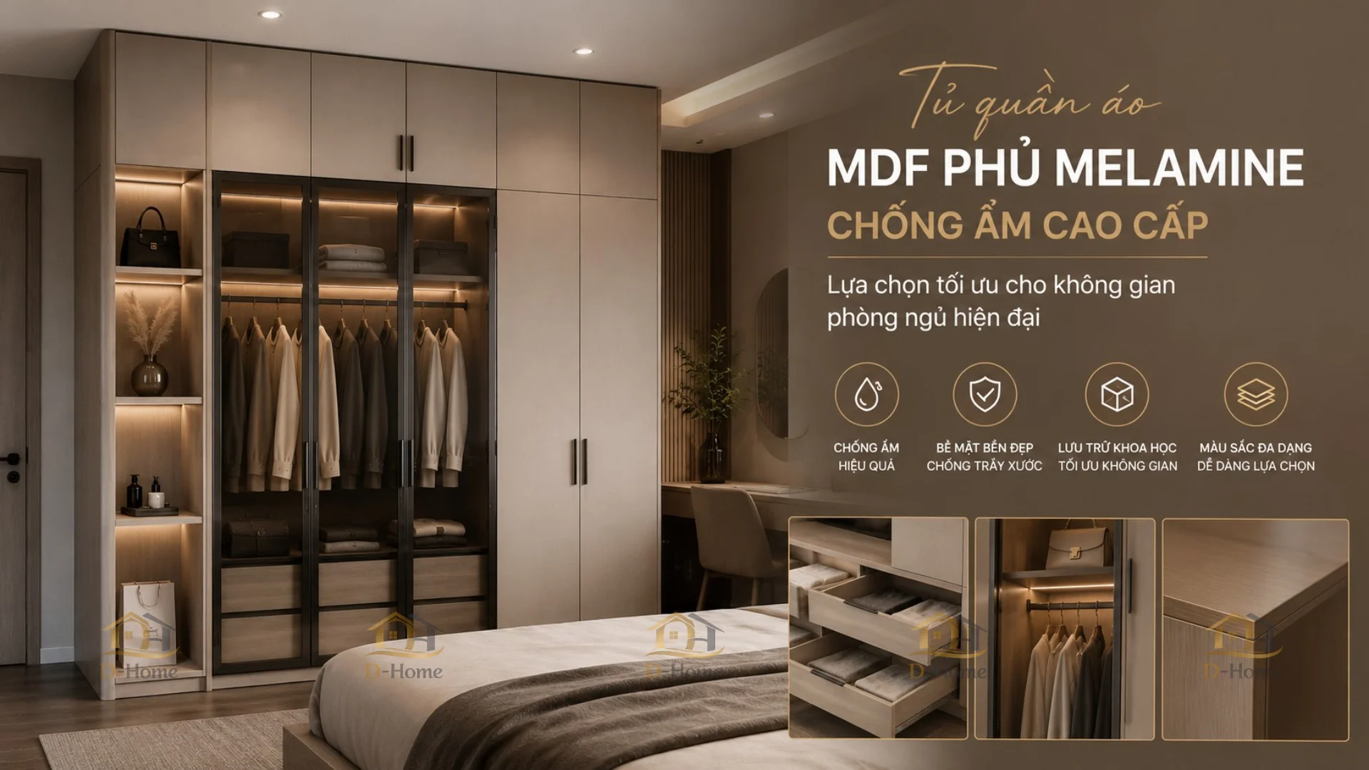 Tủ quần áo gỗ công nghiệp MDF phủ Melamine là một trong những dòng sản phẩm