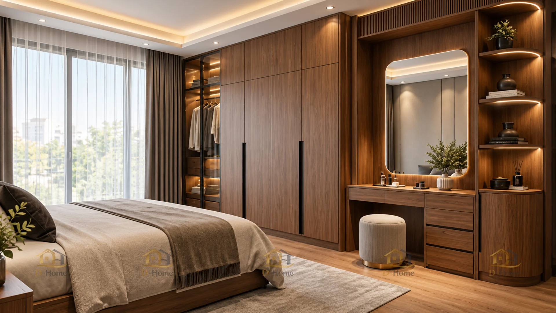 Tủ quần áo Laminate vân gỗ tự nhiên phù hợp cho gia chủ yêu thích sự sang trọng