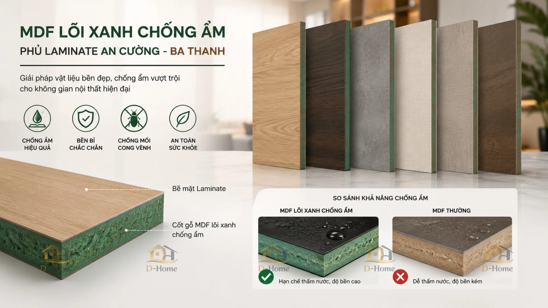Tủ quần áo gỗ MDF phủ Laminate chống ẩm là dòng tủ quần áo được sản xuất từ cốt gỗ công nghiệp MDF chống ẩm (MDF lõi xanh) và hoàn thiện bề mặt bằng lớp Laminate