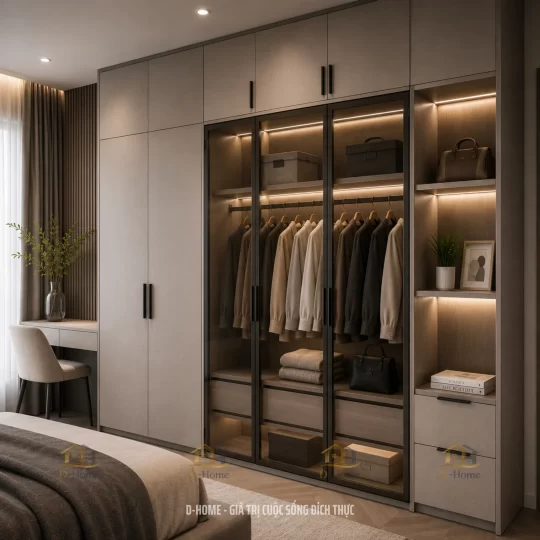 Tủ quần áo gỗ MDF phủ Laminate chống ẩm vân gỗ đẹp hiện đại