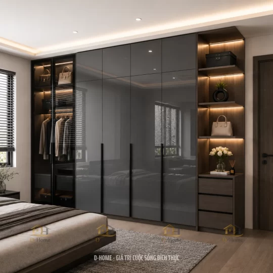 Tủ quần áo gỗ mdf phủ melamine cánh acrylic đẹp báo giá 2026