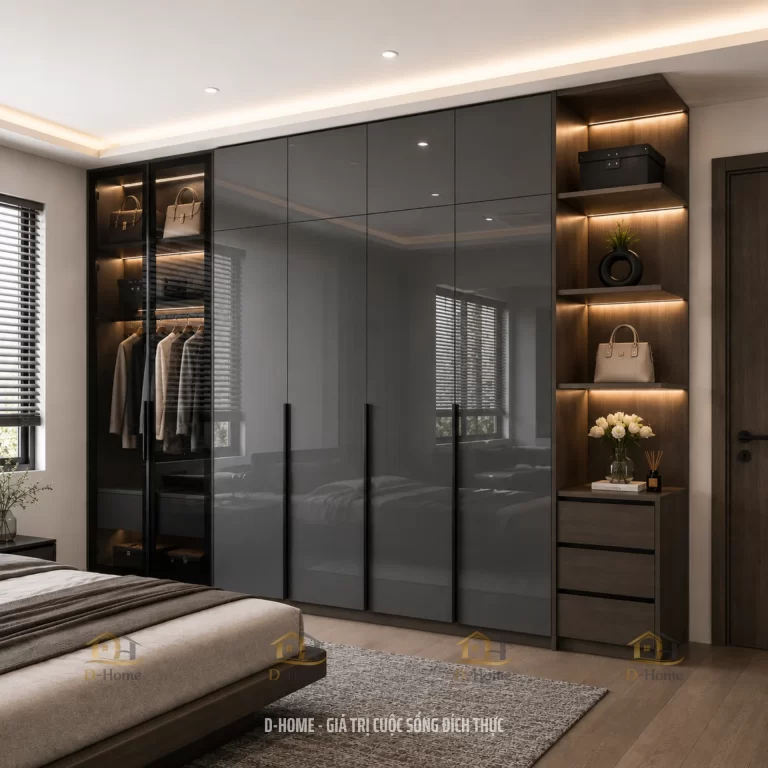 Tủ quần áo gỗ mdf phủ melamine cánh acrylic