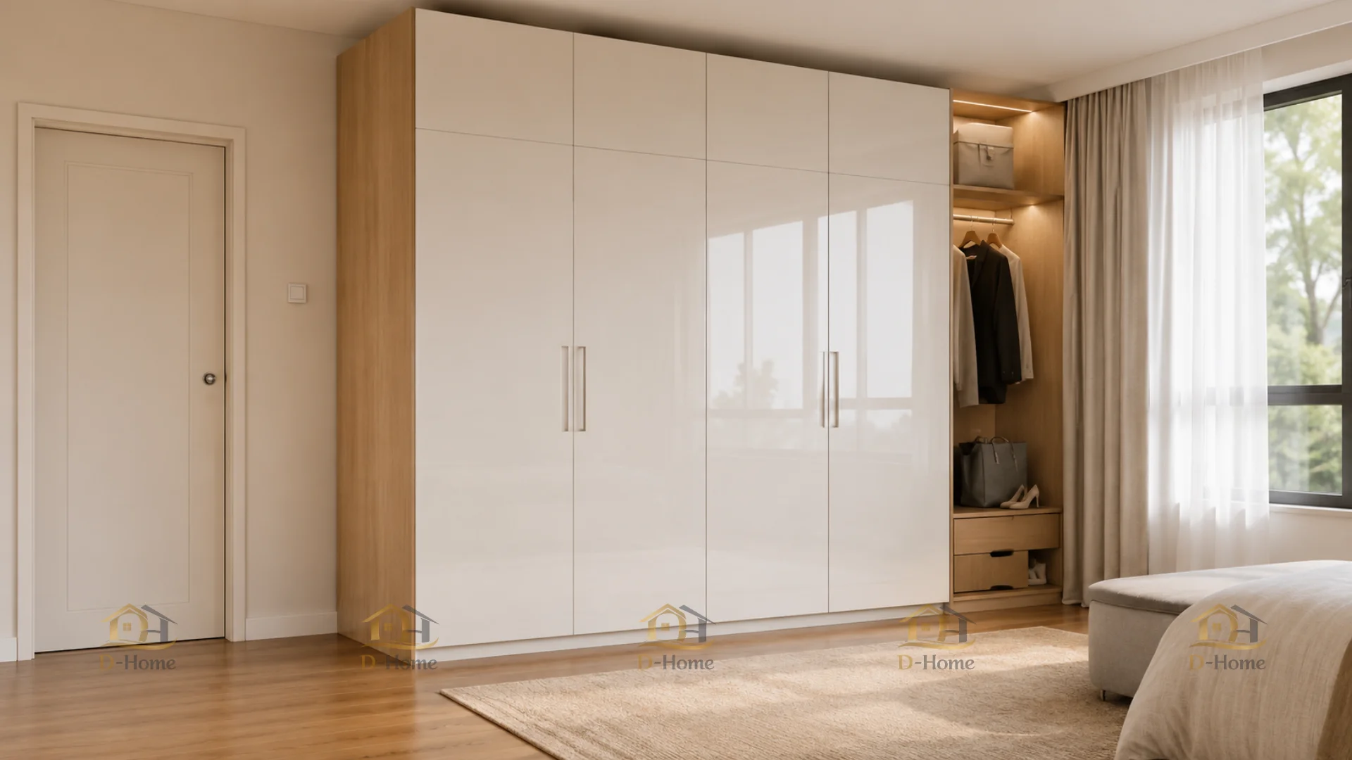 Phần thùng tủ được sản xuất từ gỗ công nghiệp MDF chống ẩm phủ Melamine An Cường hoặc MDF chống ẩm phủ Melamine Ba Thanh.