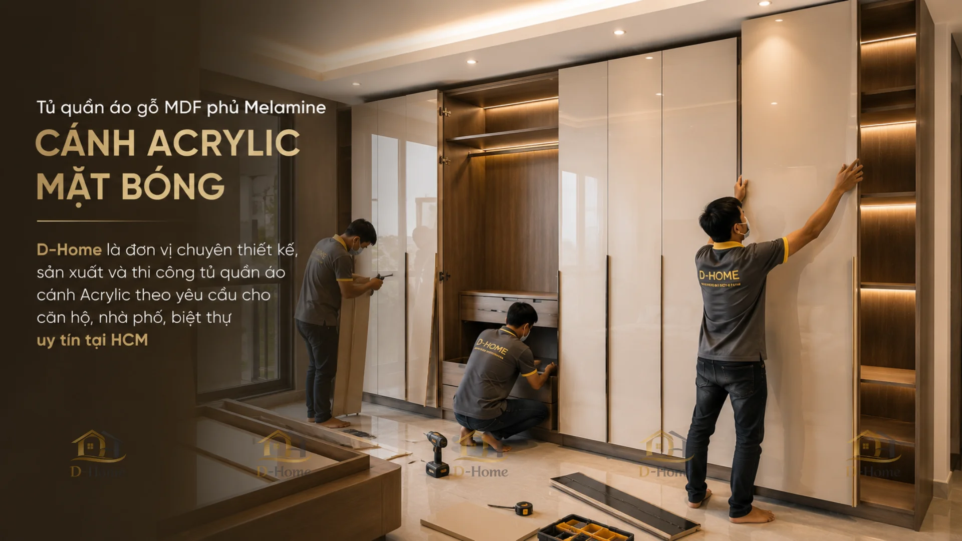 Tủ quần áo gỗ mdf phủ melamine cánh acrylic đẹp báo giá 2026