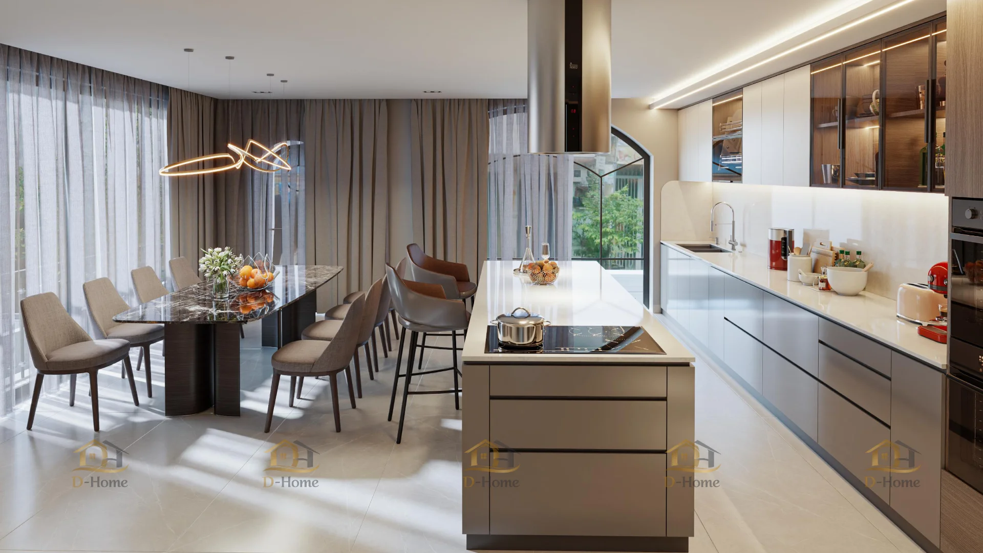 D-Home nhận thi công nội thất trọn gói theo phạm vi nội thất cho nhiều loại hình như căn hộ, nhà phố, biệt thự, văn phòng, showroom, F&B
