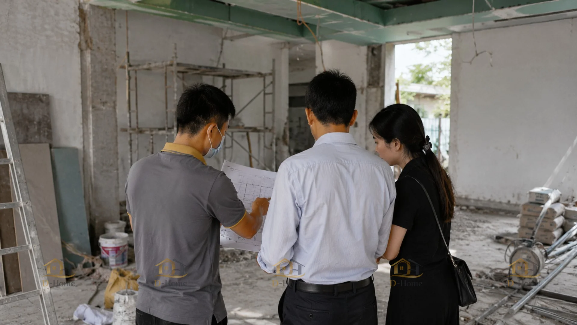 D-Home luôn khảo sát và do đạc hiện trạng với khách hàng trước khi thi công đảm bảo giống bản vẽ