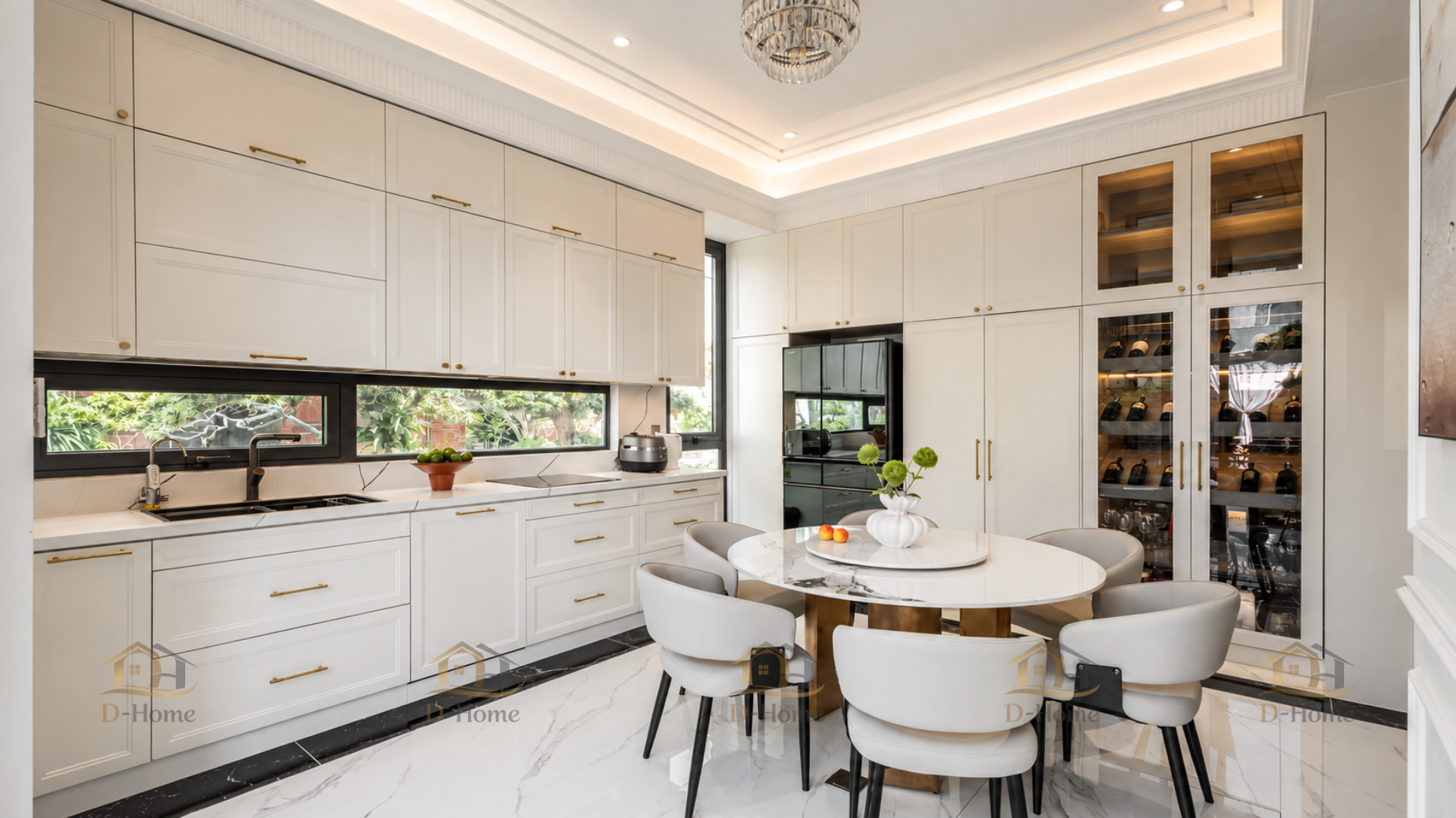Thiết kế nội thất phòng bếp tân cổ điển tiện nghi, đồng bộ