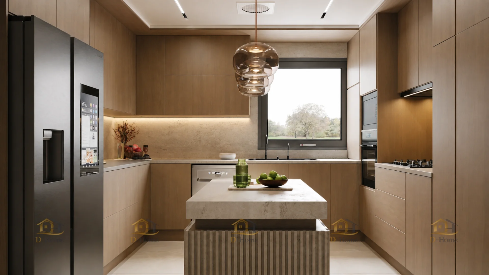 Thiết kế nội thất phòng bếp nhà ống chữ U 45m² phong cách hiện đại