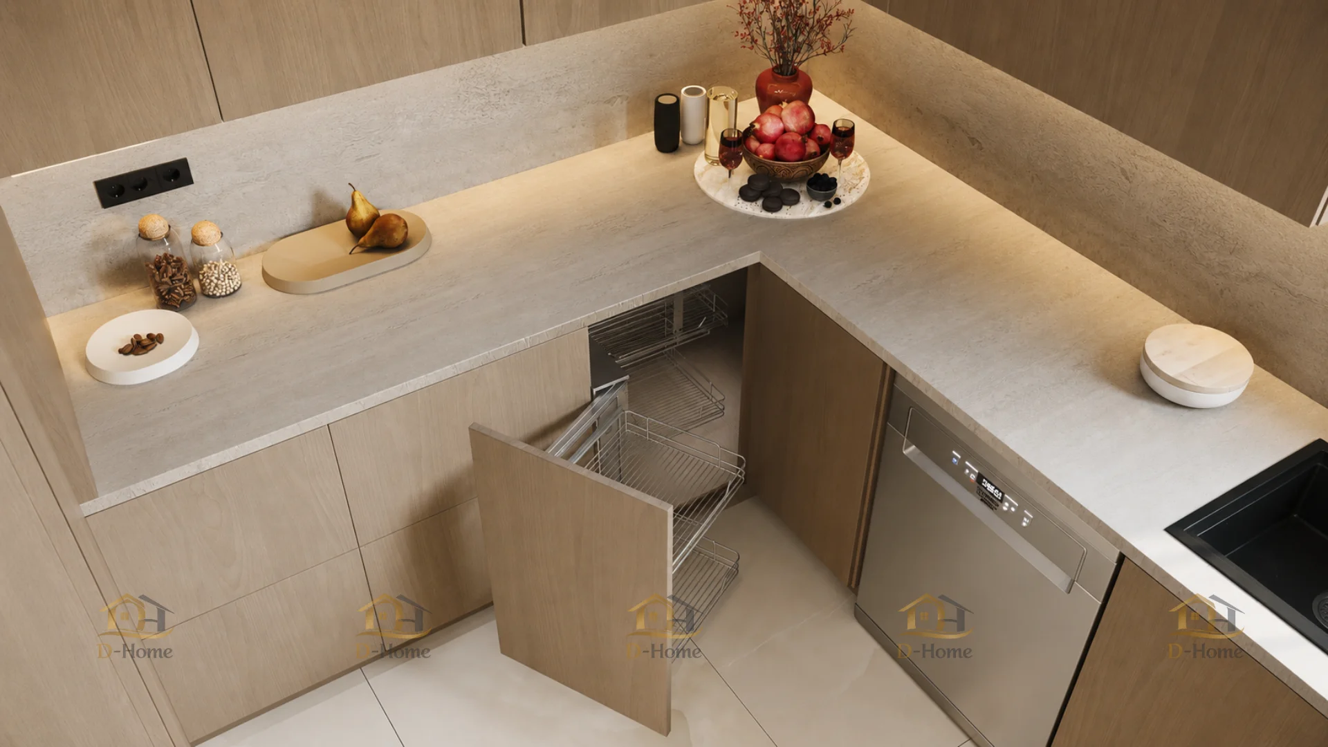 Thiết kế nội thất phòng bếp nhà ống hiện đại đề cao sự gọn gàng