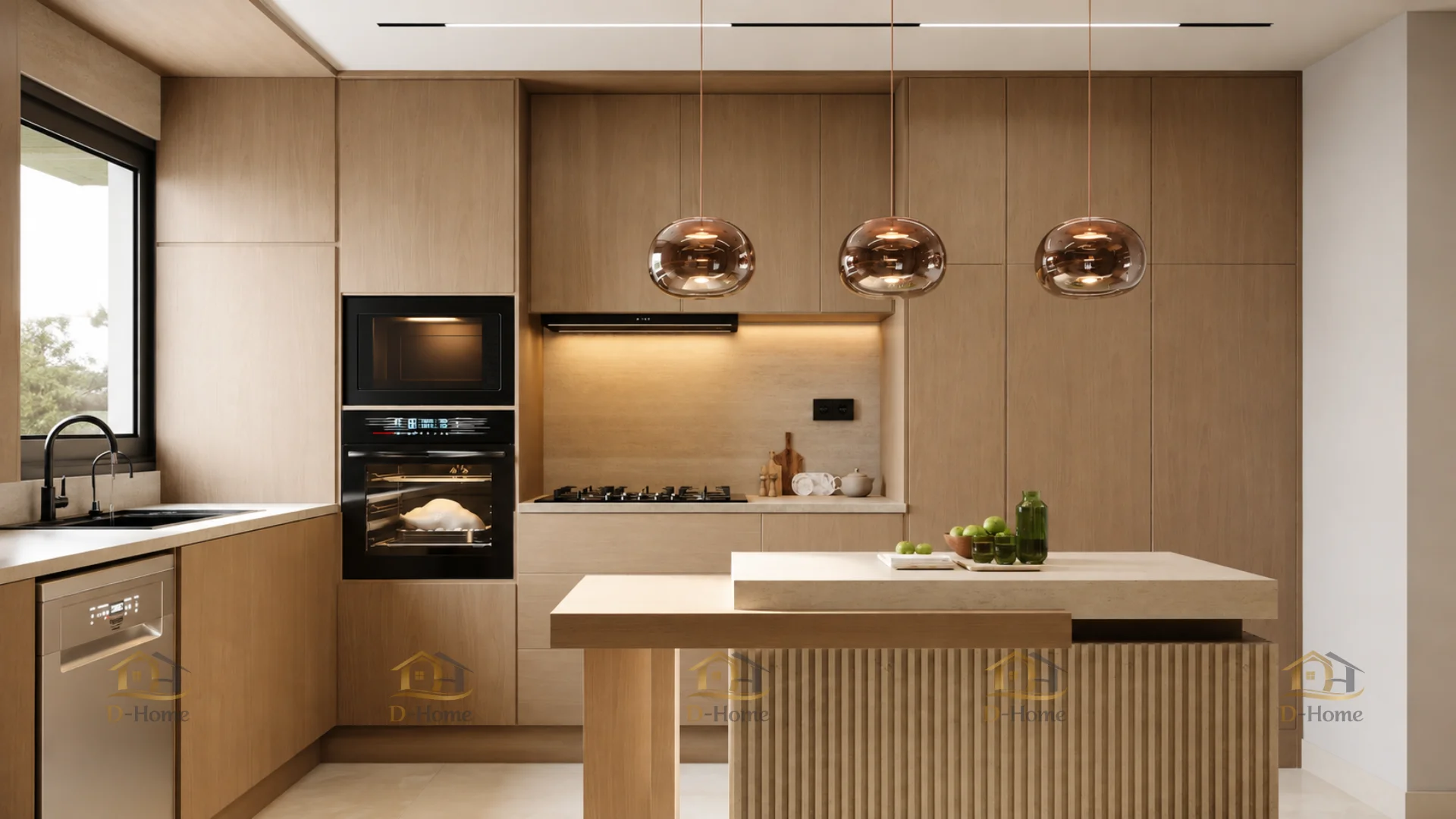 Thiết kế nội thất phòng bếp nhà ống 45m² – Tối ưu công năng với bố cục chữ U hiện đại