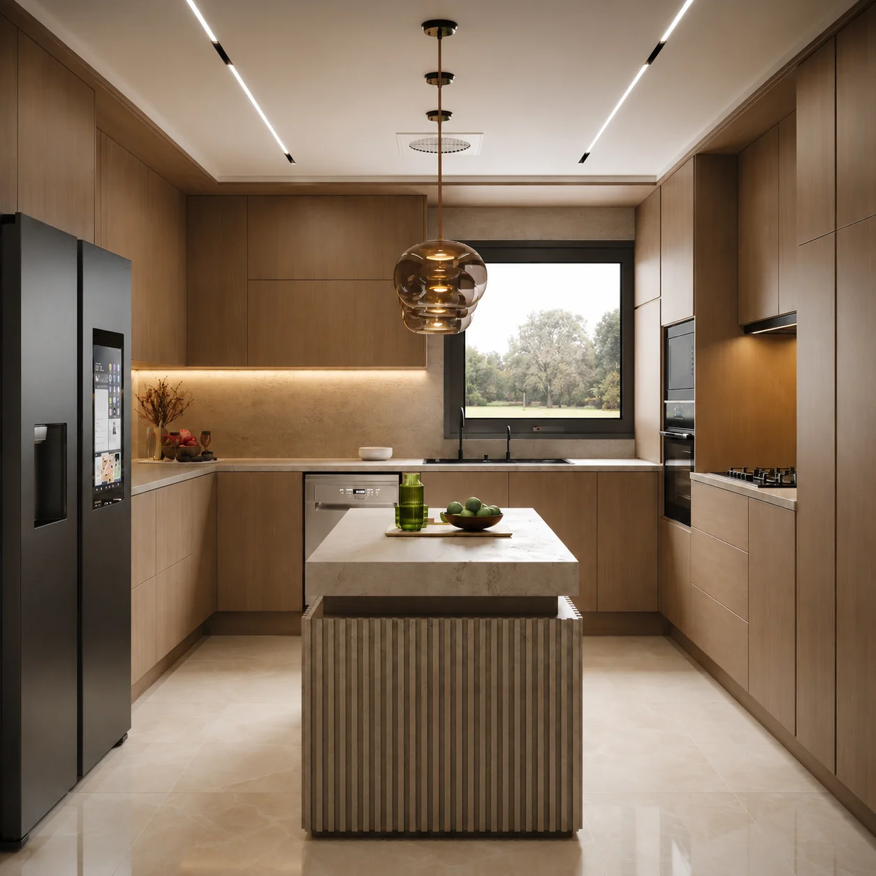 Thiết kế nội thất phòng bếp nhà ống chữ U 45m² phong cách hiện đại