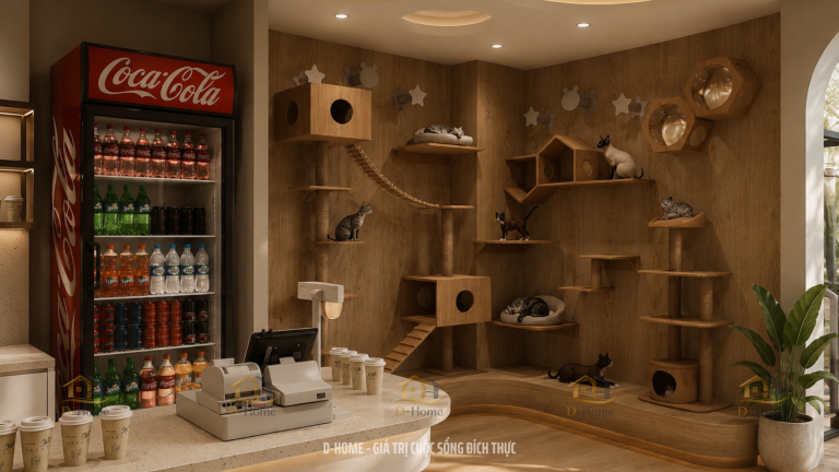 Thiết Kế Nội Thất Quán Cafe Thú Cưng 180m² Tại Quận Tân Phú – Không Gian Modern Organic Hiện Đại