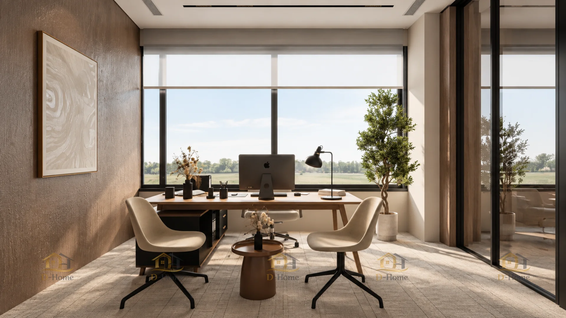 Dự án hoàn thiện nội thất văn phòng 400m2 phong cách hiện đại - 7 phòng chức năng do D-Home thực hiện