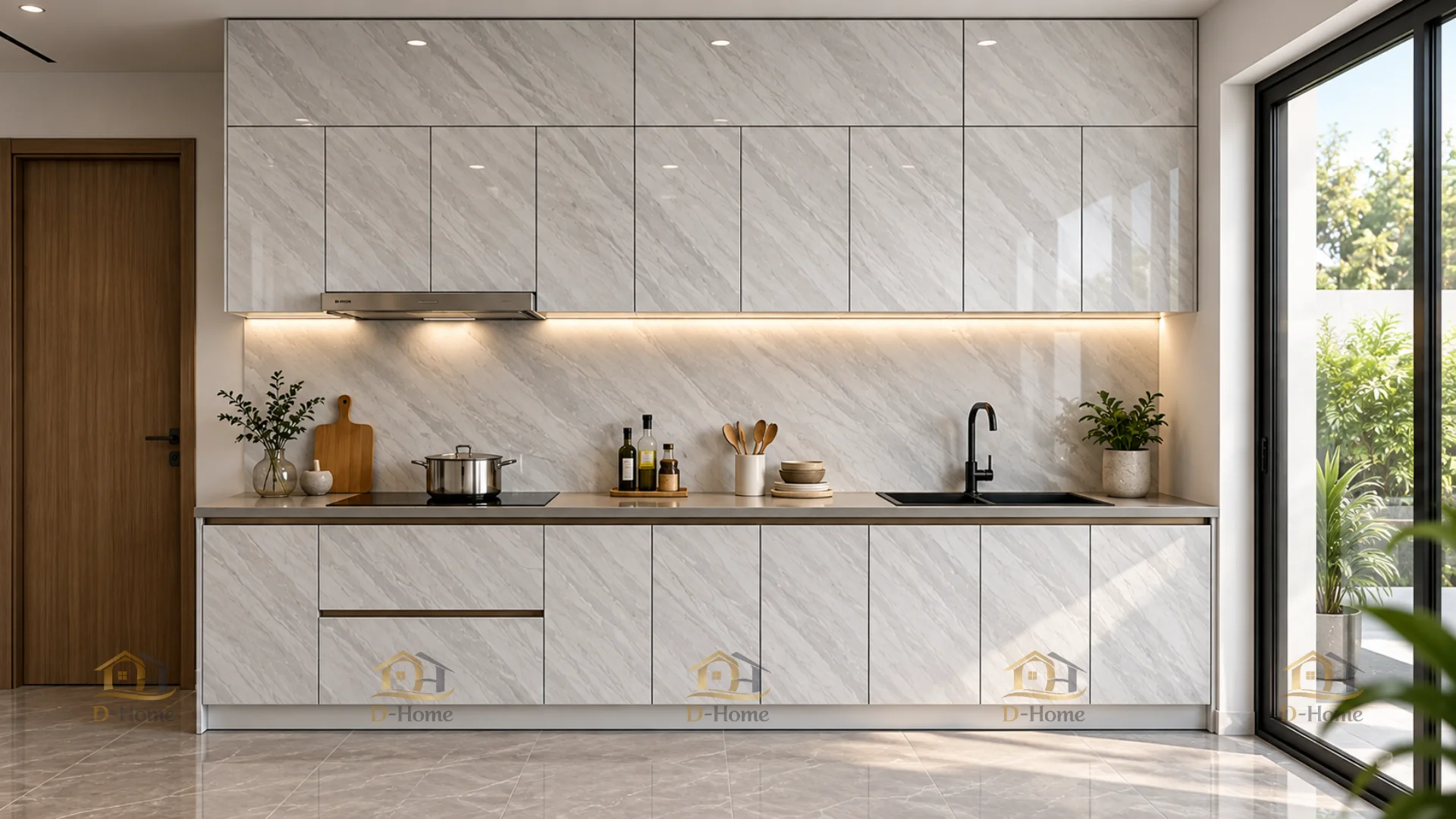 Tủ bếp nhựa PVC lõi than tre cánh Laminate
