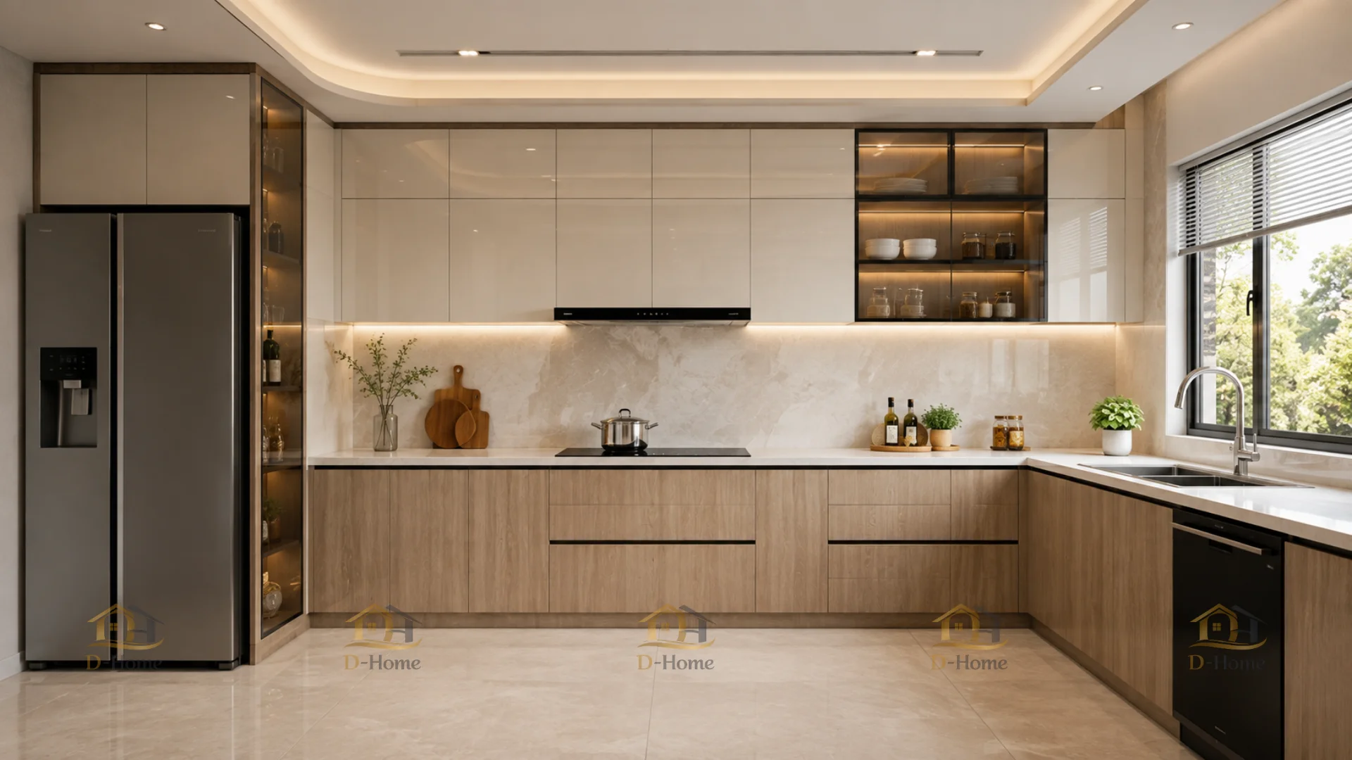 Tủ bếp gỗ công nghiệp MDF với đa dạng mẫu mã, màu sắc, lớp phủ nhựa khác nhau để khách hàng dễ dàng lựa chọn