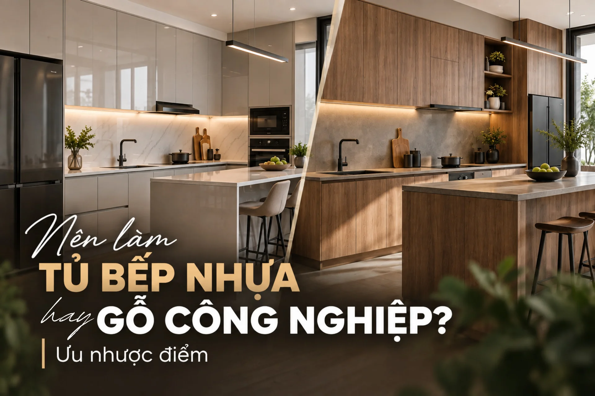 Nên làm tủ bếp nhựa hay gỗ công nghiệp? Ưu nhược điểm