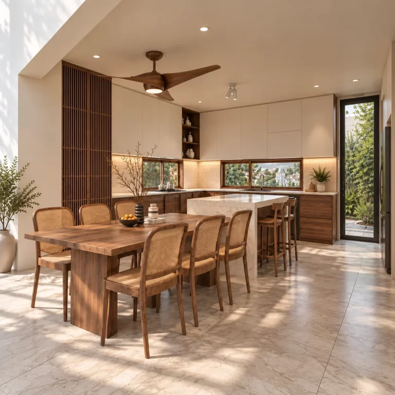 Hoàn thiện nội thất phòng bếp và phòng khách liên thông tối giản - 80m2
