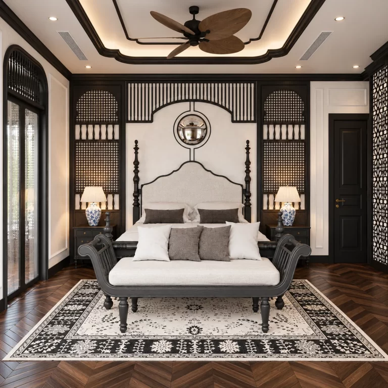 Thi công hoàn thiện nội thất phòng ngủ Master phong cách Indochine - Chị B