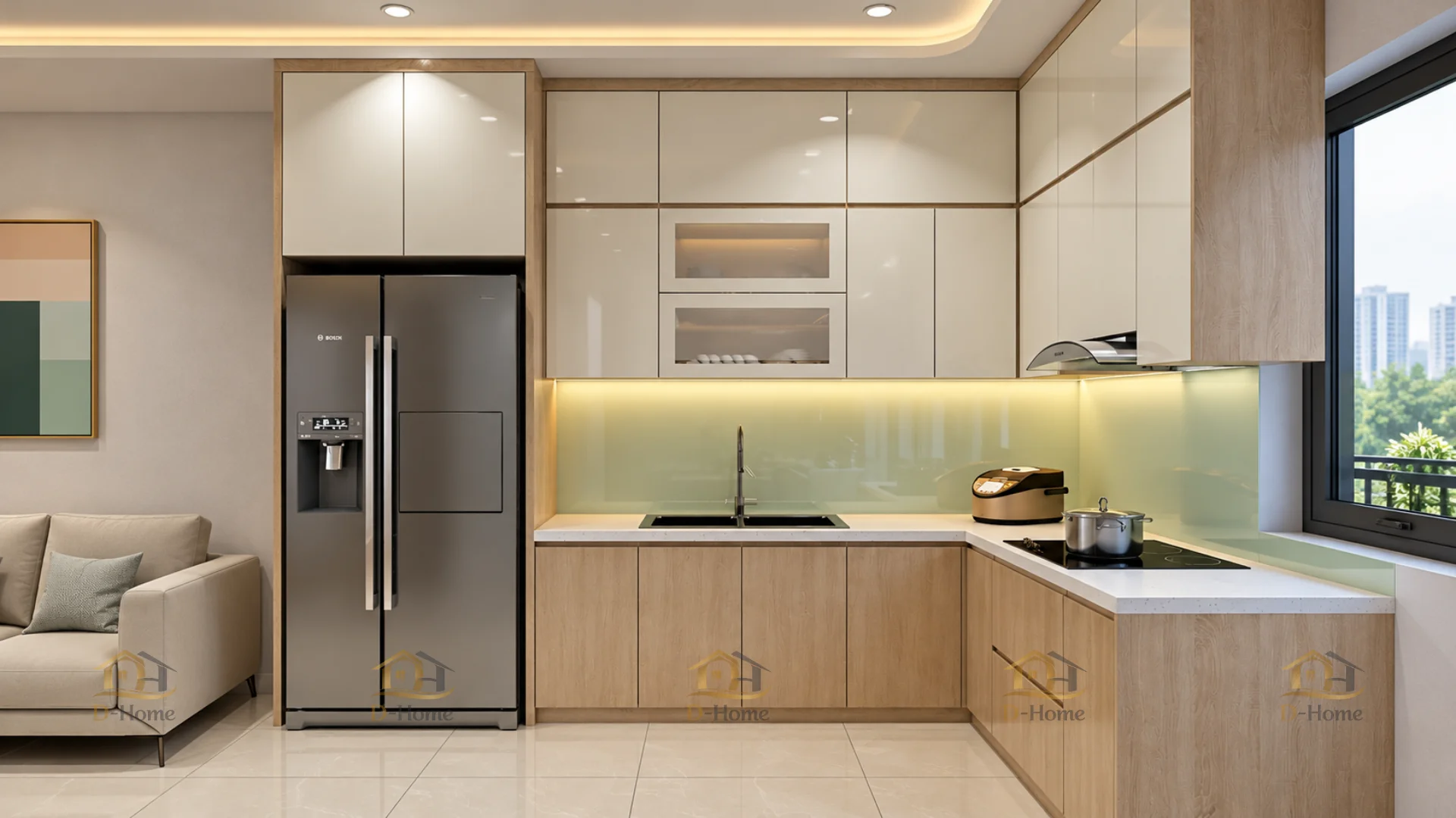 Mẫu tủ bếp chữ L tối ưu góc bếp