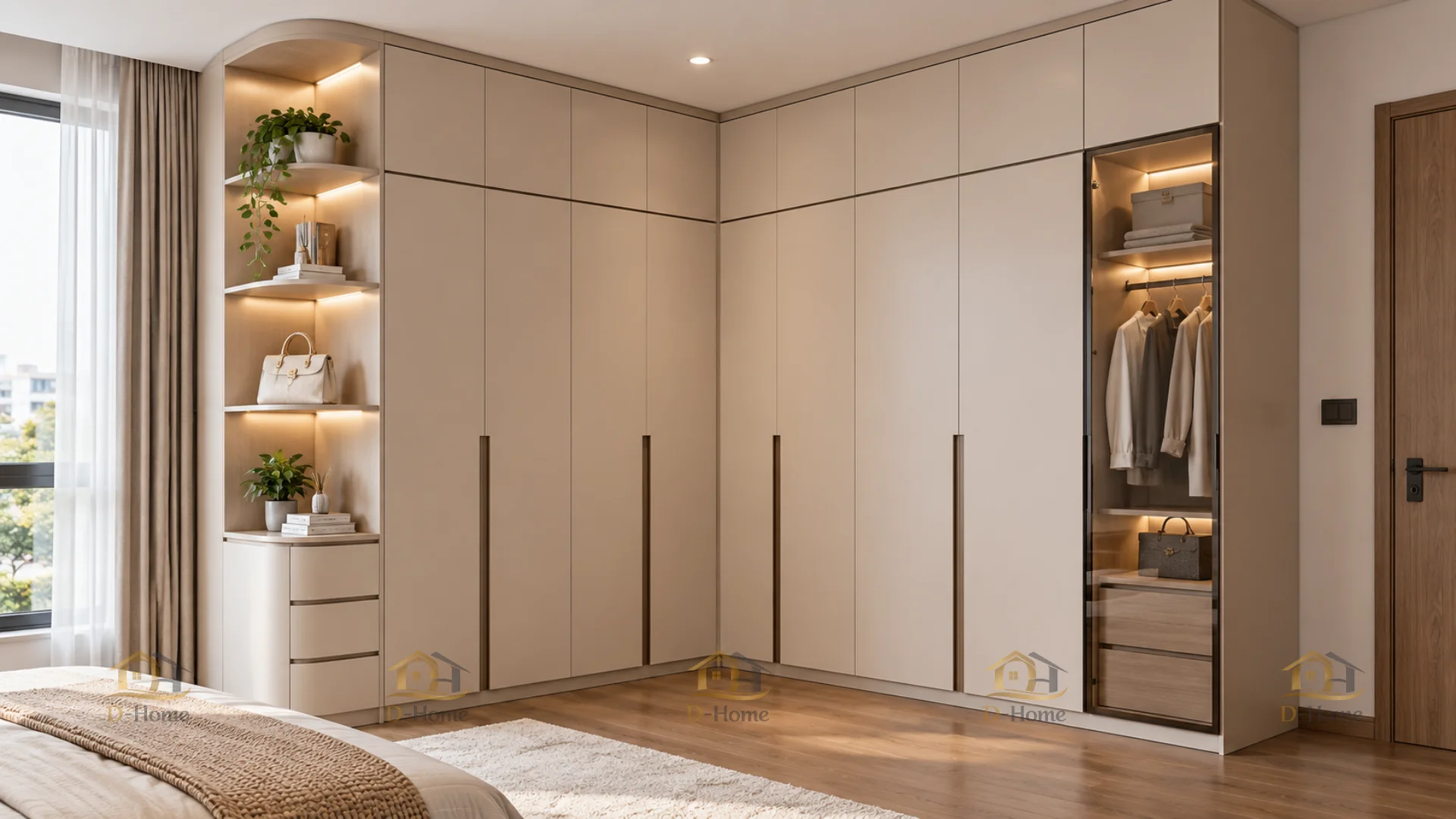 Mẫu tủ quần áo chữ L bằng MDF phủ Melamine bền đẹp đa dạng màu sắc giá thành tương đối rẻ