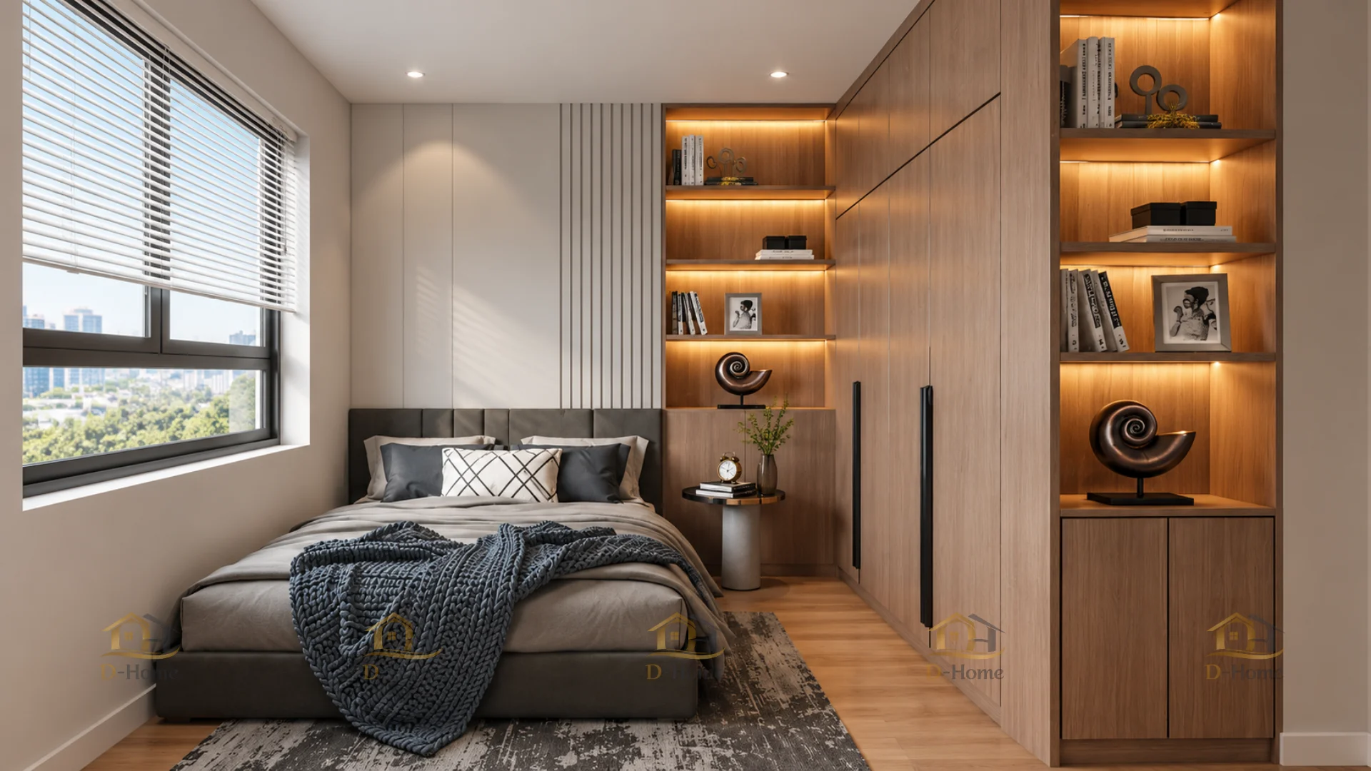 Mẫu tủ quần áo chữ L cho phòng ngủ nhỏ
