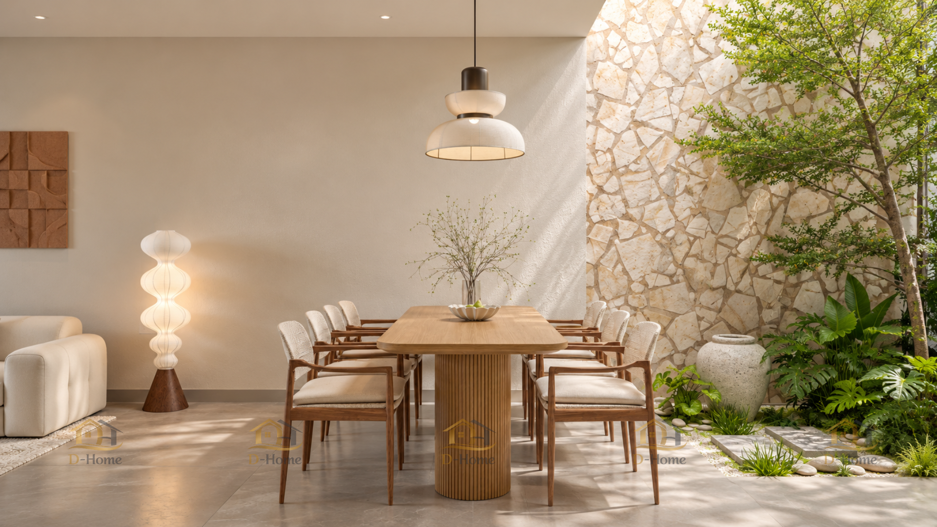 Phòng khách liên thông bếp nhà phố Q2 của chị B được D-Home thiết kế và thi công theo phong cách hiện đại