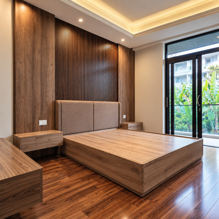Tổng quan dự án thiết kế thi công nội thất phòng ngủ có nhà vệ sinh và phòng thay đồ nhà phố Q12