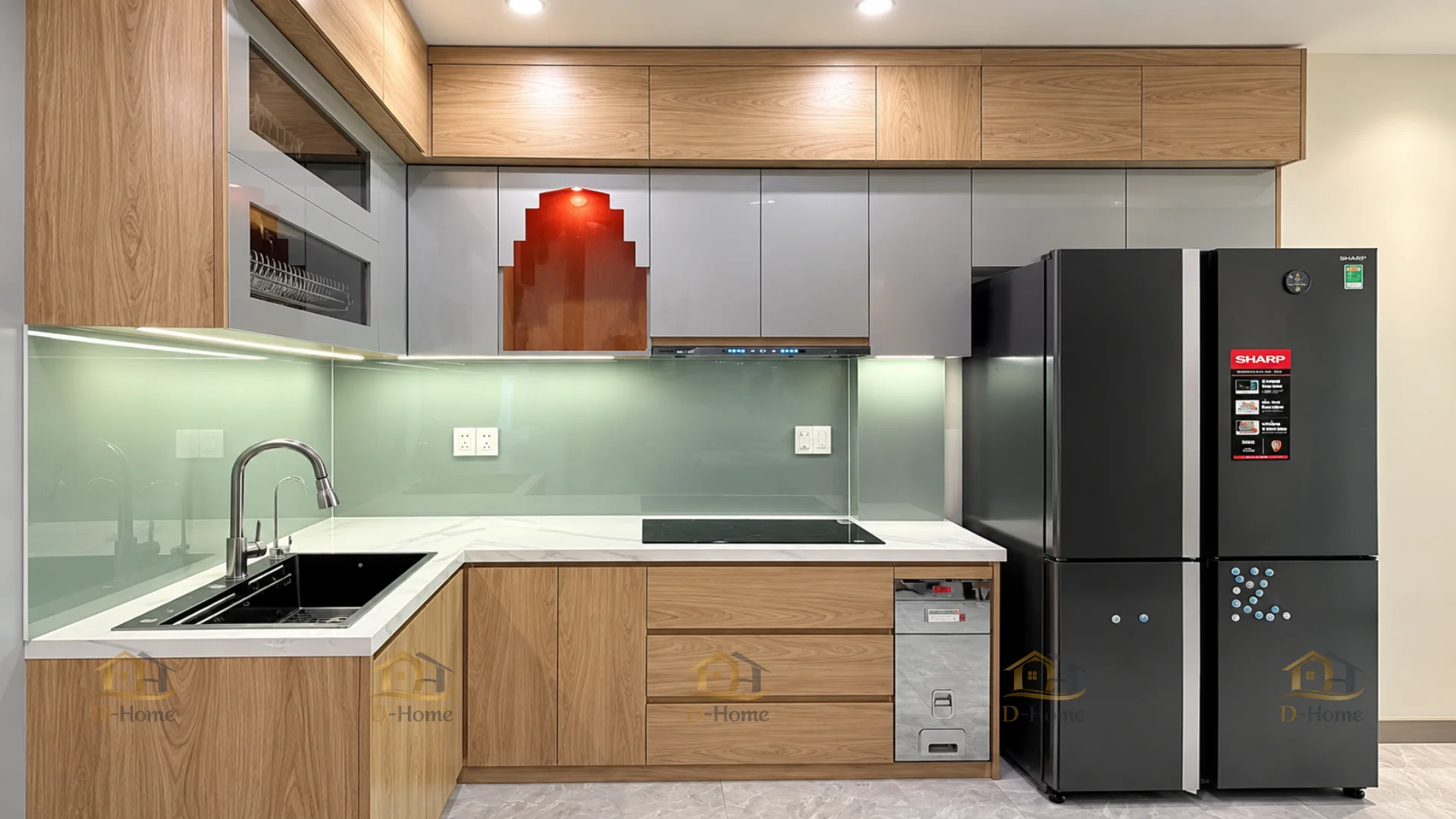 Tủ bếp MDF phủ Melamine được nhiều gia đình lựa chọn nhờ chi phí tương đối dễ tiếp cận và mẫu mã phong phú