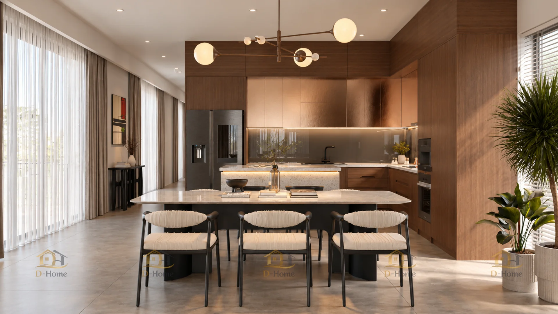 Tủ bếp MDF phủ Acrylic, Laminate hoặc Melamine cũng có thể tạo nên hệ bếp hiện đại